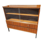 Meuble 1960 vintage commode vitrine en teck plaque