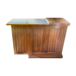 Meuble bar comptoir teck et marbre vert