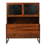 Meuble bar danois rare avec pièces en cuir des années 1960 Meuble bar danois rare avec pièces en cuir des années 1960