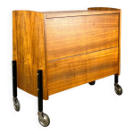Meuble bar roulant avec miroirs int�rieurs, noyer, ann�es 60, vintage