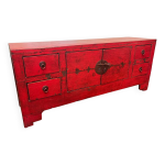 Meuble bas ancien chinois laqu rouge