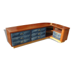 Meuble bas en angle en pao rosa massif 8 tiroirs alcantara bleu Meuble bas en angle en pao rosa massif 8 tiroirs alcantara bleu
