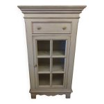 Meuble 'bibus' vitr en bois massif blanc antic