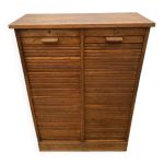 Meuble de métier rangement classeur à rideaux double colonne en chêne 1950 Meuble de métier rangement classeur à rideaux double colonne en chêne 1950