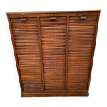 Meuble de mtier rangement classeur  rideaux triple colonne en chne 1950
