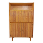 Meuble secrétaire vintage en rotin et bois clair des années 60 Meuble secrétaire vintage en rotin et bois clair des années 60