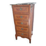 Meuble semainier ancien en bois marquet et ornements bronze