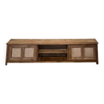 Meuble tl tv enfilade en chne brut et cannage - portes coulissantes