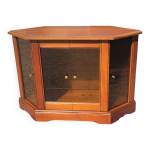 Meuble vitrine, sign ernest mnard, merisier, 4 portes de rayonnage vitres, forme losange