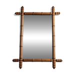 Miroir ancien en bois tourn faon bambou clair fin xixe sicle, 62 x 46 cm