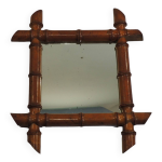 Miroir ancien au mercure et bois tourné imitant le bambou, xixe s Miroir ancien au mercure et bois tourné imitant le bambou, xixe s