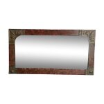 Miroir art nouveau peint � la main orn� de laiton cisel�, miroir fran�ais au mercure des ann�es 20