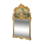 Miroir de chemine trumeau bois dor tableau scne galante style louis xv