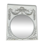 Miroir de chemine, trumeau louis xvi en bois sculpt rechampi blanc et gris, xviiime sicle