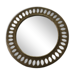 Miroir indien mural rond, laiton martel�, vintage, ann�es 60 / 70