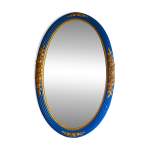 Miroir ovale ancien bleu roi & dor dcor de roses 80 x 52 cm