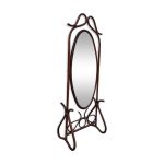 Miroir psych en bois courb rotin bambou 1950 vintage