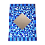 Miroir rectangulaire en mosaques bleues, annes 90 - 30x20cm