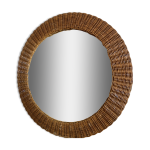Miroir rond en rotin tress, 1960's
