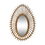 Miroir soleil asymétrique vintage rotin osier bambou artisanal scandinave Miroir soleil asymétrique vintage rotin osier bambou artisanal scandinave
