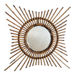 Miroir soleil en rotin, france ann�es 50