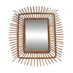 Miroir soleil vintage en rotin 1960