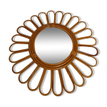 Miroir sorcire / soleil en rotin vintage