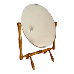 Miroir de table inclinable vintage avec base et cadre en bois, annes 1970