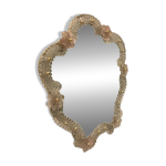 Miroir de table vnitien rose en verre de murano, annes 1960