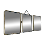 Miroir triptyque barbier chrom chocolat vintage 1940 - 21 x 49 cm