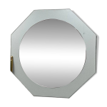Miroir en verre aqua octogonal italien, miroir central rose p�le, ann�es 1970.