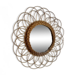 Miroir vintage 1960 soleil fleur rotin osier - 49 cm Miroir vintage 1960 soleil fleur rotin osier - 49 cm