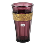Moser vase trononique  pans coups - cristal violet dcor  l'antique rehaut or