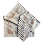 Nappe en chanvre brod et 12 serviettes de table