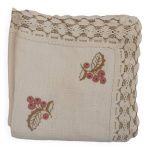 Nappe en lin, entourage dentelle, brode main.