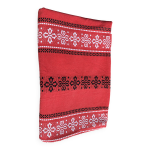 Nappe rectangulaire, linge de maison basque en coton rouge broderies noires et blanches, vintage