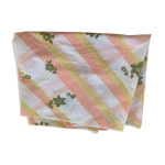 Nappe en tergal à rayures orange et fleurs kaki vintage 1970 Nappe en tergal à rayures orange et fleurs kaki vintage 1970