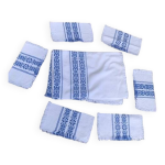 Nappe a the rectangulaire et 6 serviettes, made in france, linge basque, blanche et bleue, vintage