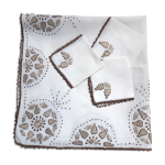 Nappe  th toile de lin brode avec 3 serviettes