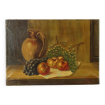Nature morte aux fruits avec une cruche, huile sur toile, signée Nature morte aux fruits avec une cruche, huile sur toile, signée