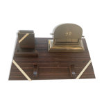 Organisateur de bureau porte stylo en marqueterie et mtal vintage 1950