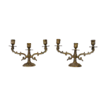 Paire d'anciens bougeoirs  3 branches en bronze, anne 50 / 60