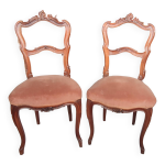 Paire anciennes chaises rocaille assises velours / bois sculpt