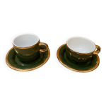 Paire ancienne tasse pillivuyt porcelaine verte & dore vintage