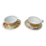 Paire ancienne tasse quimper hb cramique dcor fleurs vintage #b284