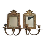 Paire d'appliques anciennes  miroir et bougeoir, en bronze dor, lectrifies poque napolon