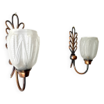 Paire d'appliques art déco, cuivre et verre dépoli Paire d'appliques art déco, cuivre et verre dépoli