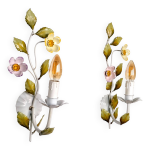 Paire d'appliques fleurs en métal, italie, 1980s Paire d'appliques fleurs en métal, italie, 1980s