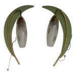 Paire d'appliques  tirette 1950 feuille fleur