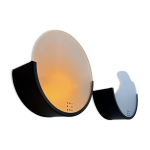 Paire d'applique vintage g�om�trique, m�tal noir et verre sabl�e, delmas france 1970